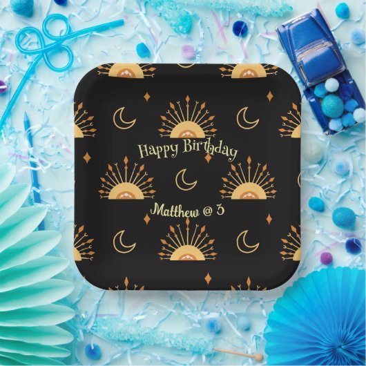 Assiettes En Carton Noir Boho Celestial Motif sans fil Anniversaire (Fête)