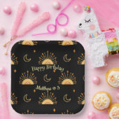 Assiettes En Carton Noir Boho Celestial Motif sans fil Anniversaire (Fête)