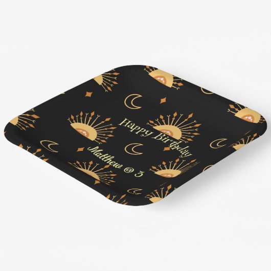 Assiettes En Carton Noir Boho Celestial Motif sans fil Anniversaire (Angulaire)