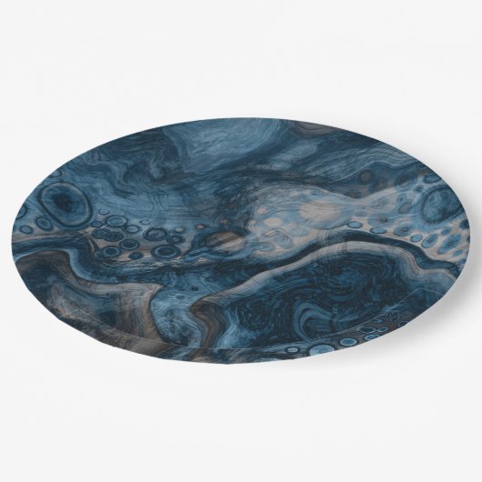 Assiettes En Carton Noir, Brown, gris et bleu Abstrait moderne (Angle)