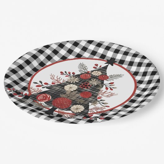 Assiettes En Carton Noir Buffalo Plaid Noël (Angle)
