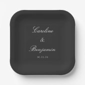 Assiettes En Carton Noir classique Script élégant Mariage Nom personna (Recto)