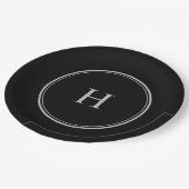 Assiettes En Carton Noir Classique Simple avec Monogramme Gris (Angle)