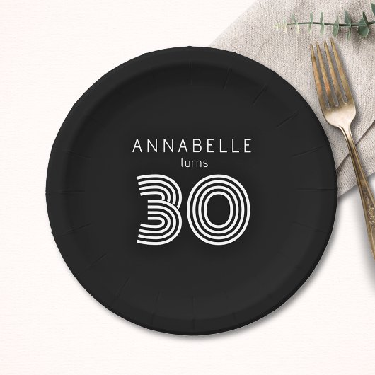 Assiettes En Carton Noir de 30e anniversaire moderne
