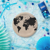 Assiettes En Carton noir de carte du monde (Fête)