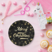 Assiettes En Carton Noir d'or de Bokeh de parties scintillantes de (Fête)