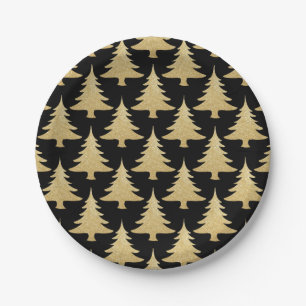 Assiettes En Carton noir élégant de motif d'arbre de Noël de partie