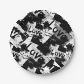 Assiettes En Carton Noir et blanc avec des taches motif d'amour (Devant)