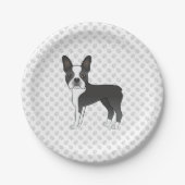 Assiettes En Carton Noir Et Blanc Boston Terrier Cartoon Chien & Pâtes (Devant)