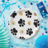 Assiettes En Carton Noir et blanc canin bronzage d'empreinte de patte (Fête)