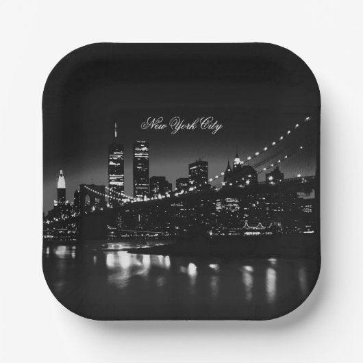 Assiettes En Carton Noir et blanc New York City (Recto)