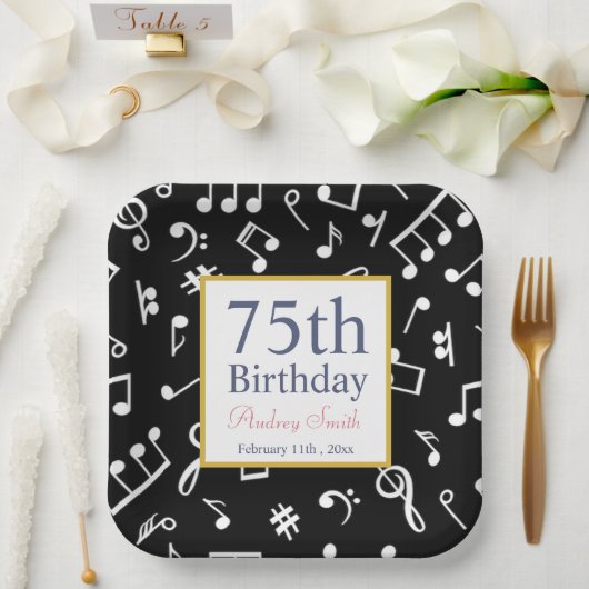 Assiettes En Carton Noir et blanc Note Musicien Anniversaire (Mariage)