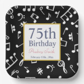 Assiettes En Carton Noir et blanc Note Musicien Anniversaire (Recto)