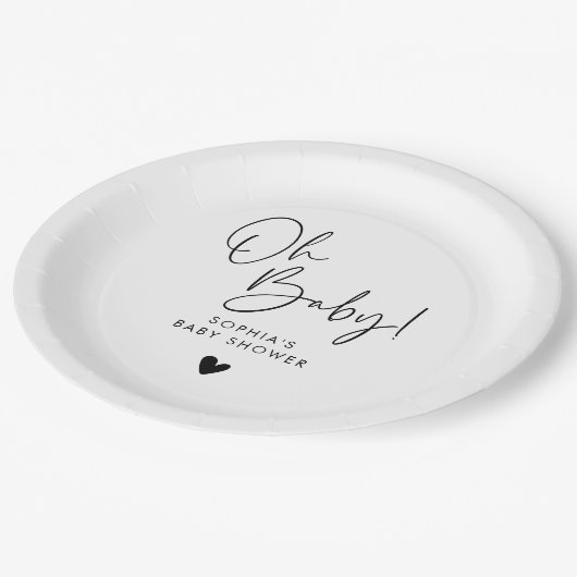 Assiettes En Carton Noir et blanc Oh Baby Baby shower moderne Boho (Angle)