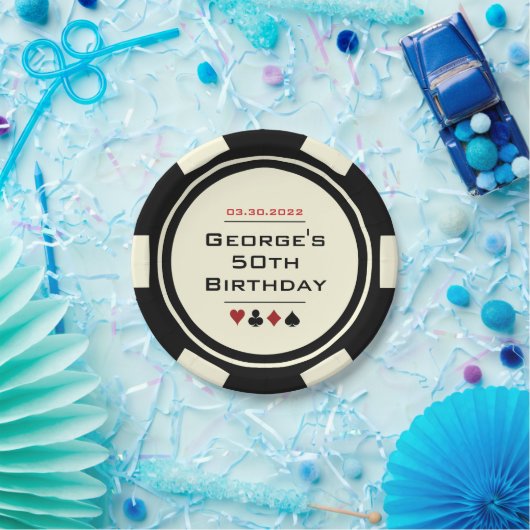 Assiettes En Carton Noir et blanc Poker Chip Casino Thème Anniversaire (Fête)