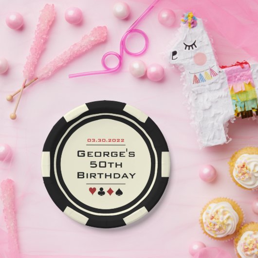 Assiettes En Carton Noir et blanc Poker Chip Casino Thème Anniversaire (Fête)