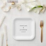 Assiettes En Carton Noir et blanc rétro Machine à écrire Mariage perso<br><div class="desc">Police minimaliste rétro Plaques de papier de mariage personnalisées en noir et blanc</div>