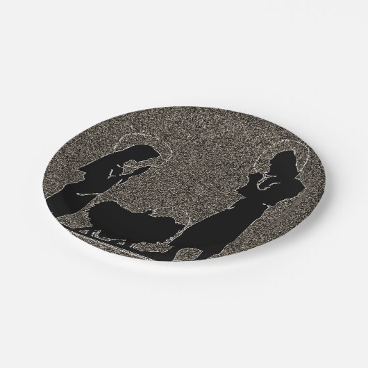 Assiettes En Carton Noir et nativité d'or texturisée (Angle)