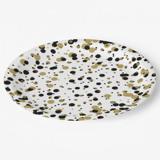 Assiettes En Carton Noir et or Confetti Dot Motif Moderne Simple (Angle)