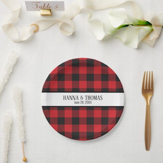 Assiettes En Carton Noir et rouge Buffalo Plaid Russe Mariage (Mariage)
