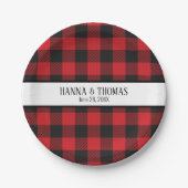 Assiettes En Carton Noir et rouge Buffalo Plaid Russe Mariage (Devant)
