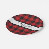 Assiettes En Carton Noir et rouge Buffalo Plaid Russe Mariage (Angle)