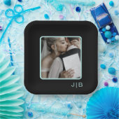 Assiettes En Carton Noir et turquoise personnalisable (Fête)