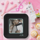 Assiettes En Carton Noir et turquoise personnalisable (Fête)