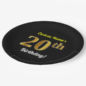 Assiettes En Carton Noir, Faux Or 20e anniversaire + Nom personnalisé (Angle)