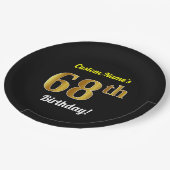 Assiettes En Carton Noir, Faux Or 68e anniversaire + Nom personnalisé (Angle)