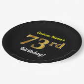 Assiettes En Carton Noir, Faux Or 73ème anniversaire + Nom personnalis (Angle)