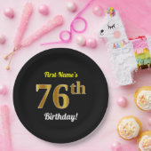 Assiettes En Carton Noir, Faux Or 76e anniversaire + Nom personnalisé (Fête)