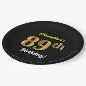 Assiettes En Carton Noir, Faux Or 89e anniversaire + Nom personnalisé (Angle)