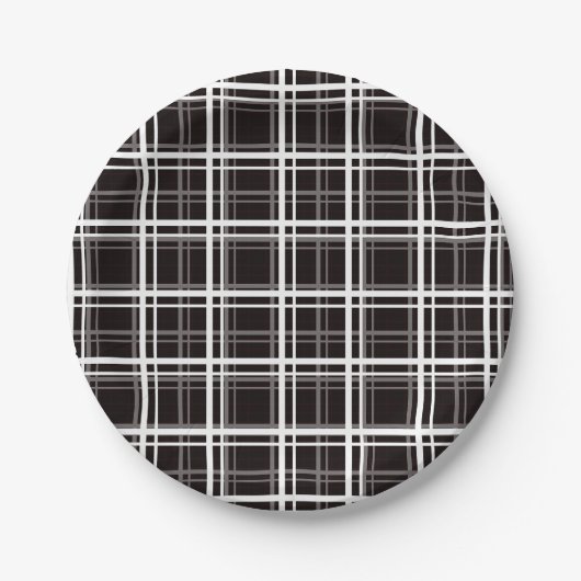 Assiettes En Carton Noir Fenêtre Plaid Grid Stripes Design Motif (Devant)