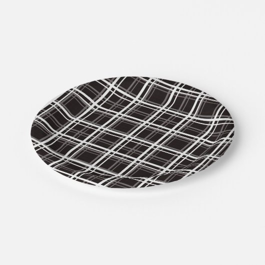 Assiettes En Carton Noir Fenêtre Plaid Grid Stripes Design Motif (Angle)