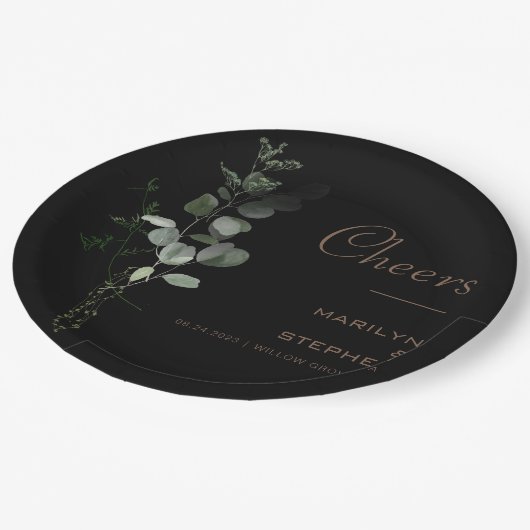 Assiettes En Carton Noir Formal Minimal Eucalyptus Mariage (Angle)