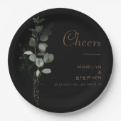 Assiettes En Carton Noir Formal Minimal Eucalyptus Mariage (Devant)