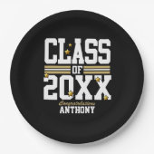 Assiettes En Carton Noir|Gold Graduated Class Year (Devant)