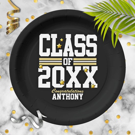 Assiettes En Carton Noir|Gold Graduated Class Year