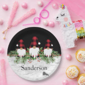 Assiettes En Carton Noir Joyeux Noël Rouge Buffalo Plaid Gnome (Fête)