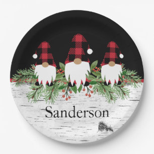 Assiettes En Carton Noir Joyeux Noël Rouge Buffalo Plaid Gnome