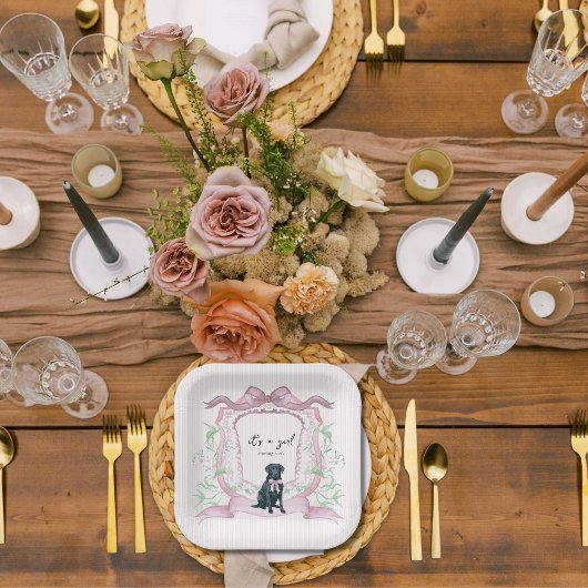 Assiettes En Carton Noir Labrador Coquette Rose Crest personnalisable