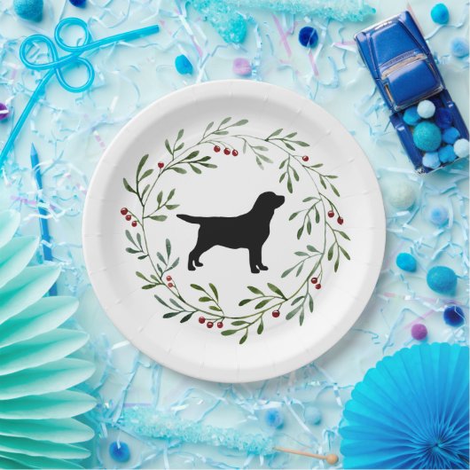 Assiettes En Carton Noir Labrador Elegant Chien Retriever Noël (Fête)