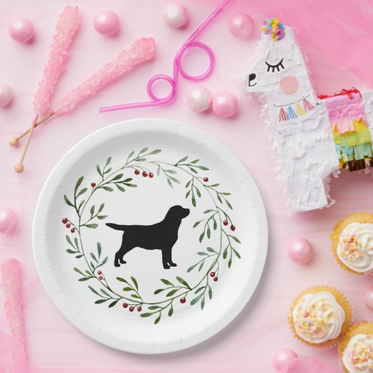 Assiettes En Carton Noir Labrador Elegant Chien Retriever Noël (Fête)