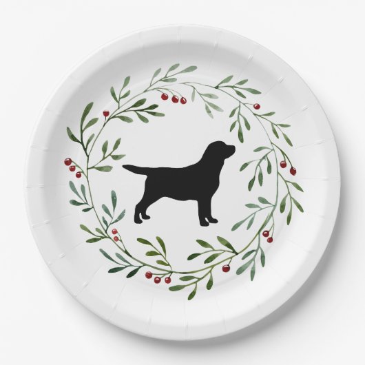 Assiettes En Carton Noir Labrador Elegant Chien Retriever Noël (Devant)