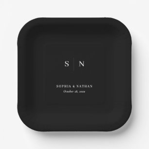 Assiettes En Carton Noir minimal et chic   MARIAGE