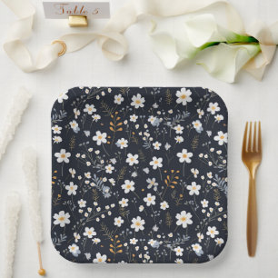 Assiettes En Carton Noir minimaliste Jardin Doux Fleur sauvage Nursery