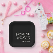 Assiettes En Carton Noir minimaliste moderne Mariage personnalisé (Fête)