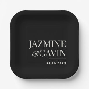 Assiettes En Carton Noir minimaliste moderne Mariage personnalisé