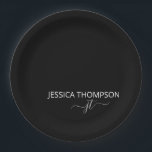 Assiettes En Carton Noir moderne Simple Script Girl Monogramme Nom<br><div class="desc">Nom de script monogrammé customisé et initiale moderne et élégant style féminin Noir et blanc Ajouter votre nom avec Girly Grey Initiales Plaques de papier sont personnalisées et parfaites pour Sweet 16, 1er, 21e, 30e, 40e, 50e, 60e, 70e, Anniversaire, Mariages, Quinceanera, Fête des mariées, Bachelorette Party, Cadeau de vacances, Shopping,...</div>